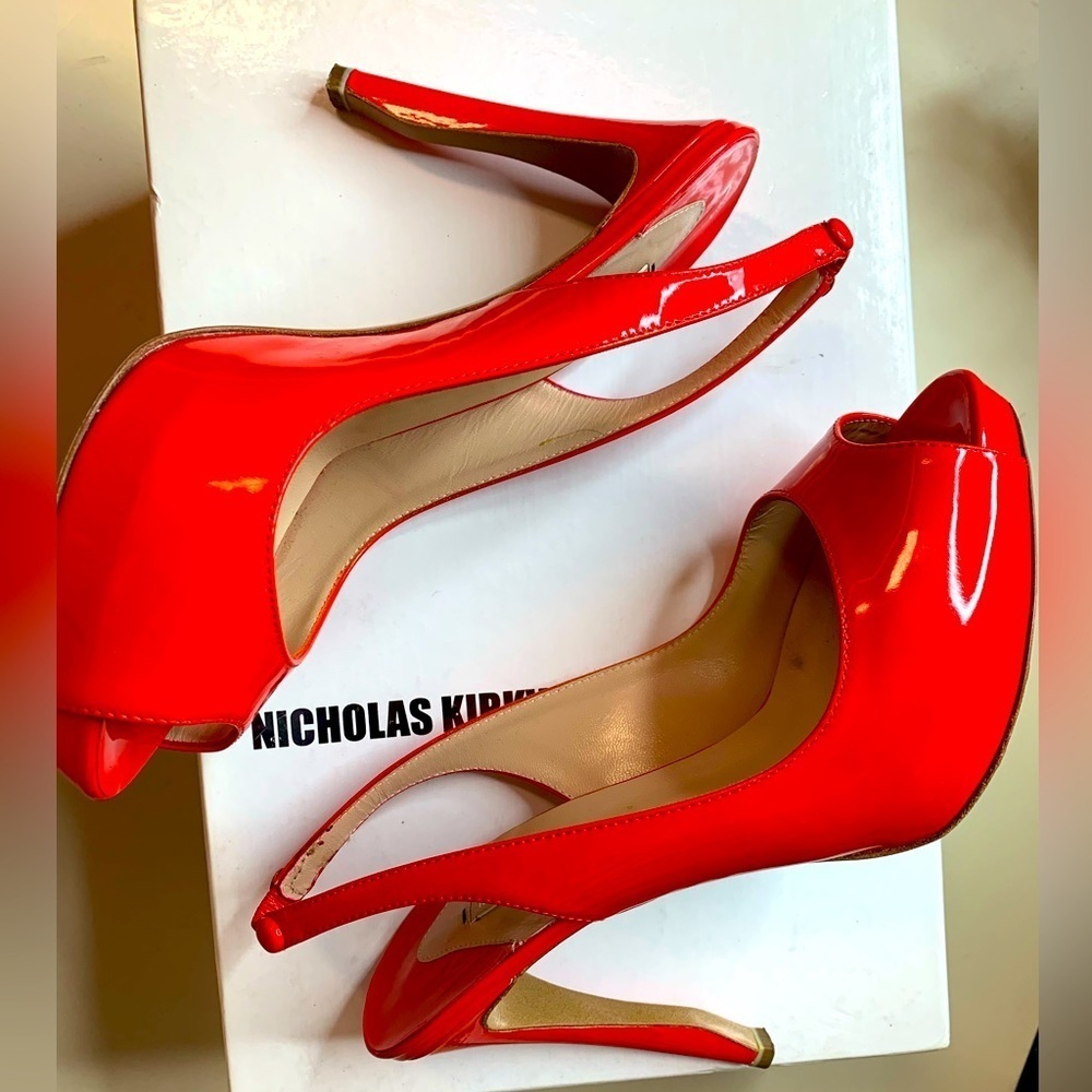 Nicholas Kirkwood Peeptoe Platform Sling China Red 4.5Inch Heels - size 36